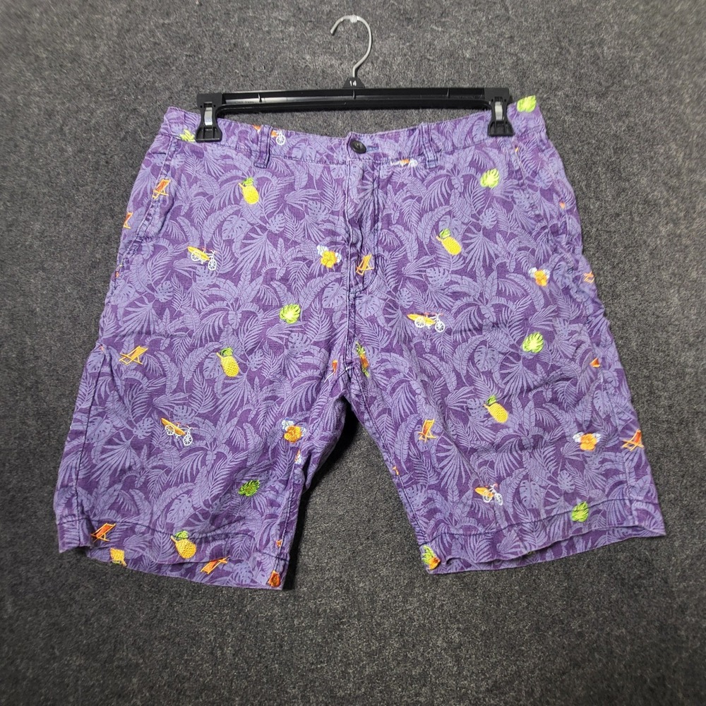 Tommy Bahama Mens Purple Tropical Pineapple Print Flat Front Shorts Size 32